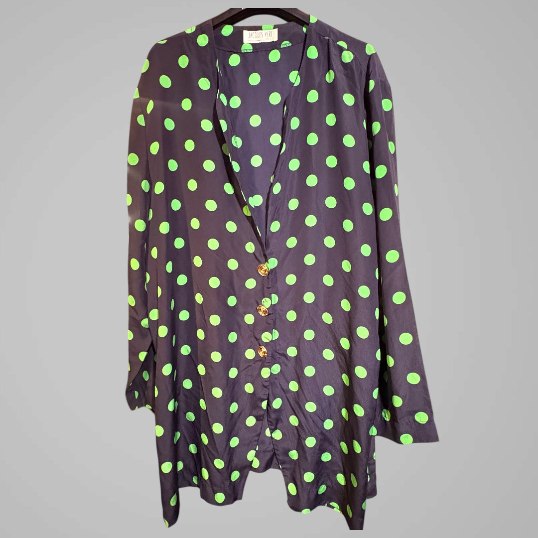 Vintage 80’s Jacques Vert Green Polka Dot Jacket - up to size 18 fit (great oversized on someone smaller)