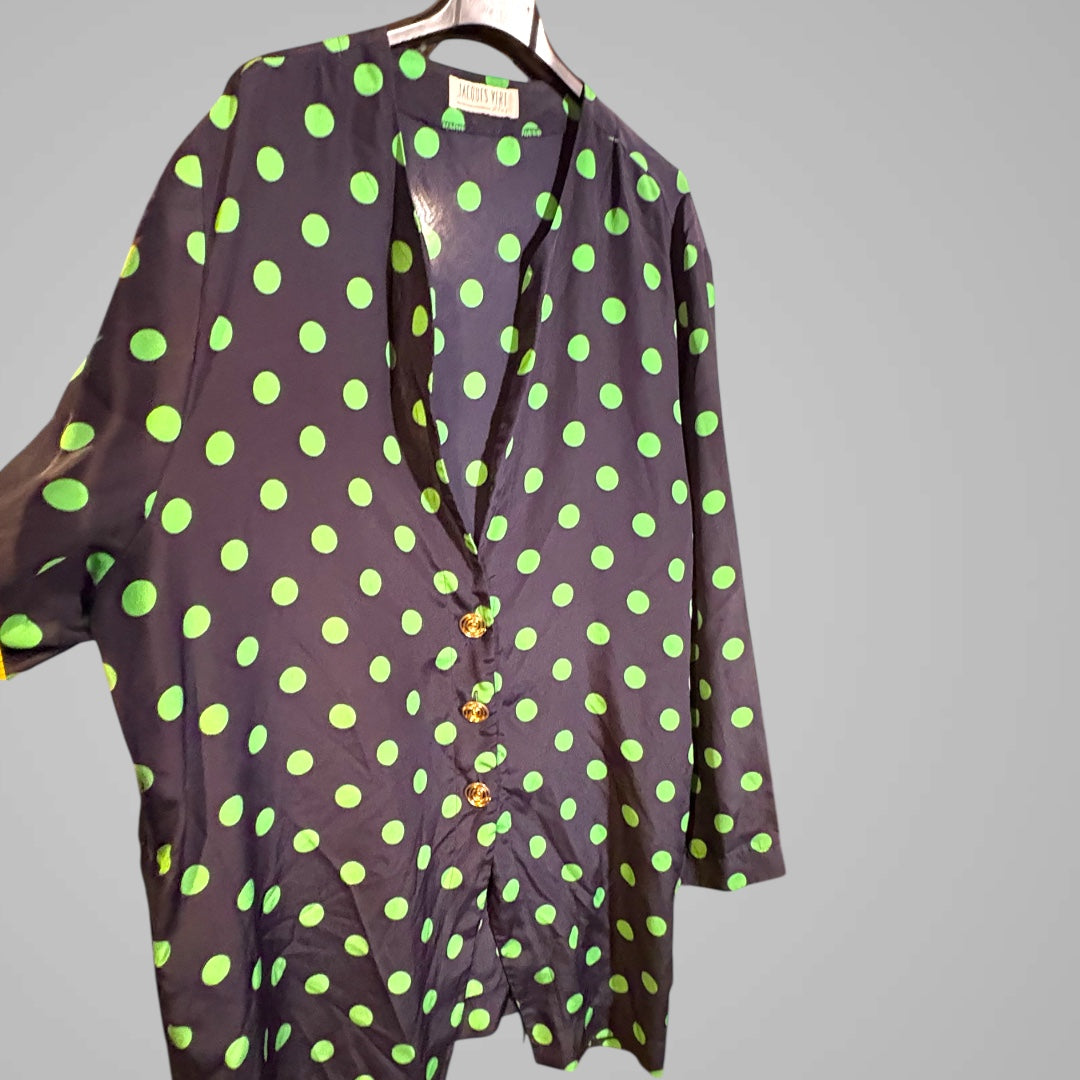 Vintage 80’s Jacques Vert Green Polka Dot Jacket - up to size 18 fit (great oversized on someone smaller)