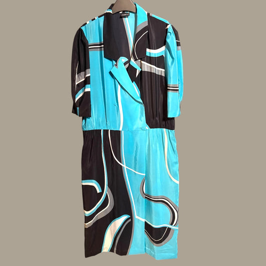 Stunning Blue Pucci Style 80’s dress - up to 14 fit